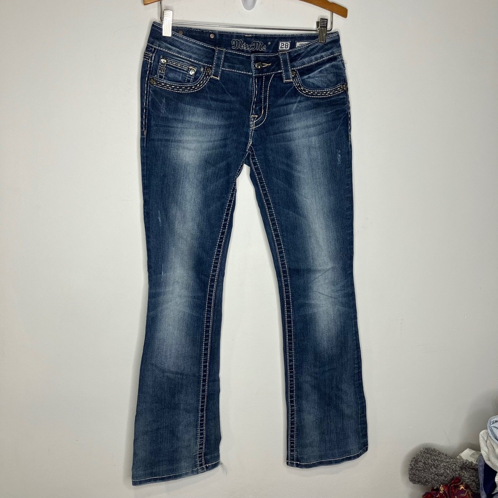 Miss Me‎ boot cut jeans women's size 28 distressed western cowgirl bling